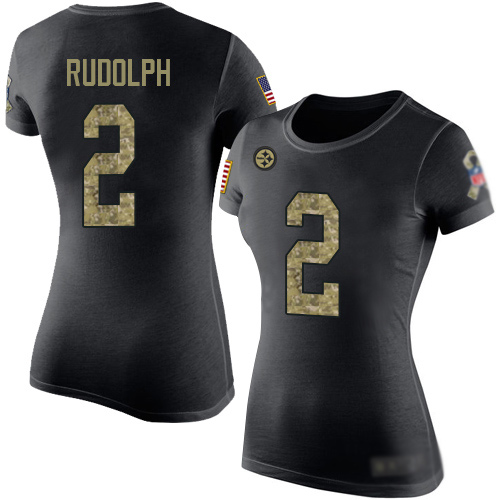 Women Pittsburgh Steelers Football #2 Black Camo Mason Rudolph Salute to Service Nike NFL T Shirt